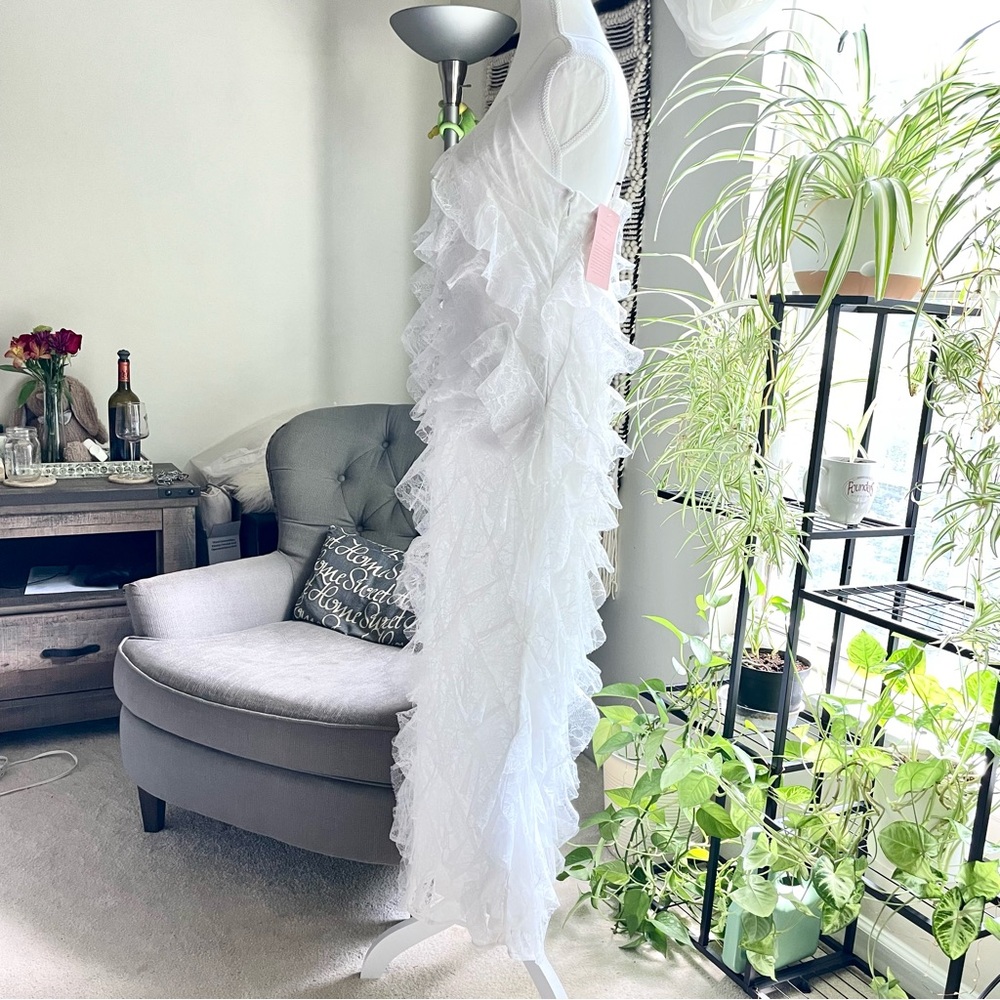 BHLDN Jia Bias-Cut Lace Ruffled V-Neck Gown White Bridal Slip Dress NWT 6 - Picture 11 of 16
